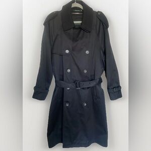 Ralph Lauren Men 42S Double Breasted Trench Overcoat Black Zip Out Liner 117688